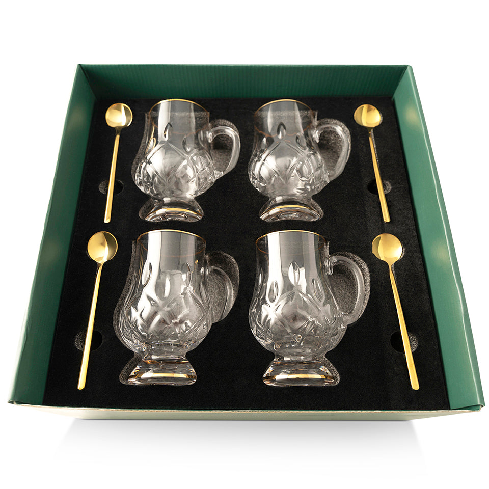 Crystal Glass Gold Rimmed Irish Coffee Set