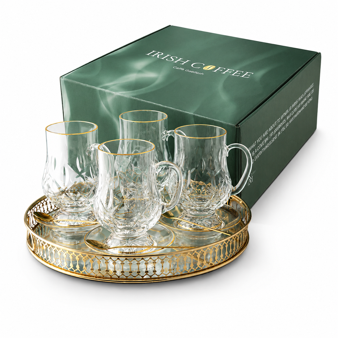 Crystal Glass Gold Rimmed Irish Coffee Set
