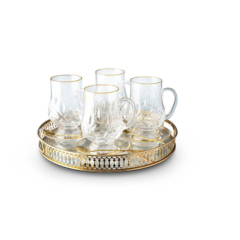 Crystal Glass Gold Rimmed Irish Coffee Set